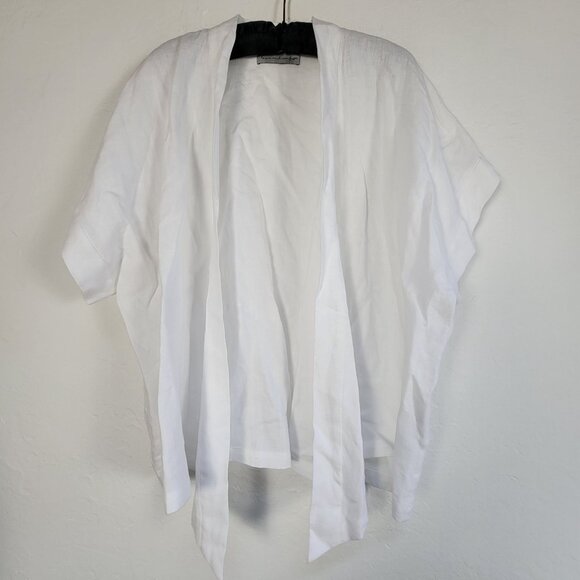 Love And Confuse Womens White Linen Short Sleeve Open Kimono Cardigan Medium - Picture 1 of 8